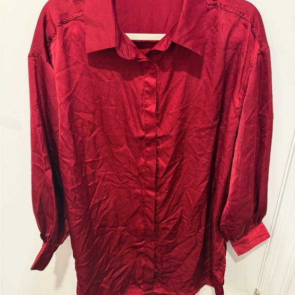 Lulus Elegant Red Satin Blouse - Picture 4 of 6